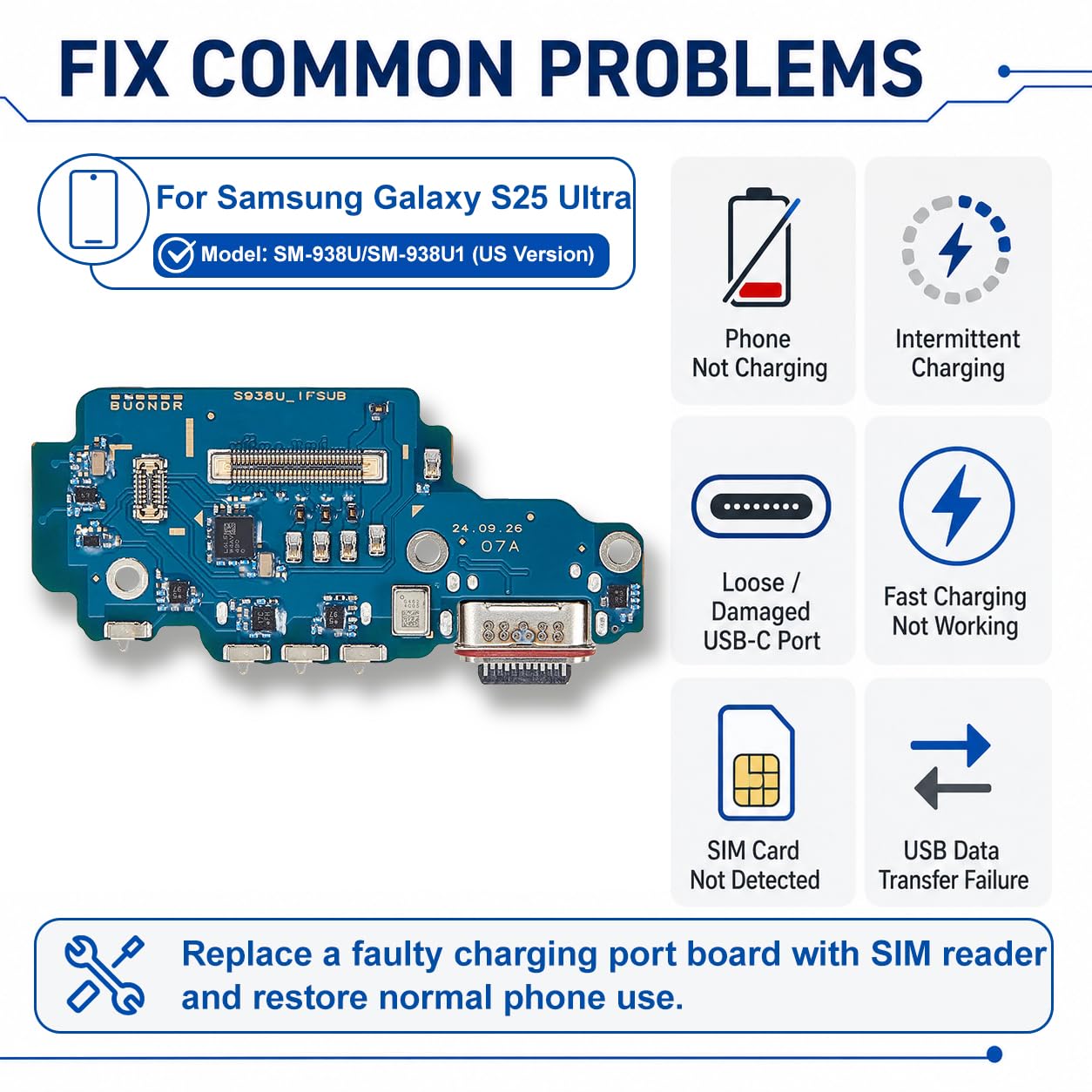 Sostituzione della porta di ricarica USB-C compatibile con Samsung Galaxy S25 Ultra SM-S938U (versione nordamericana)