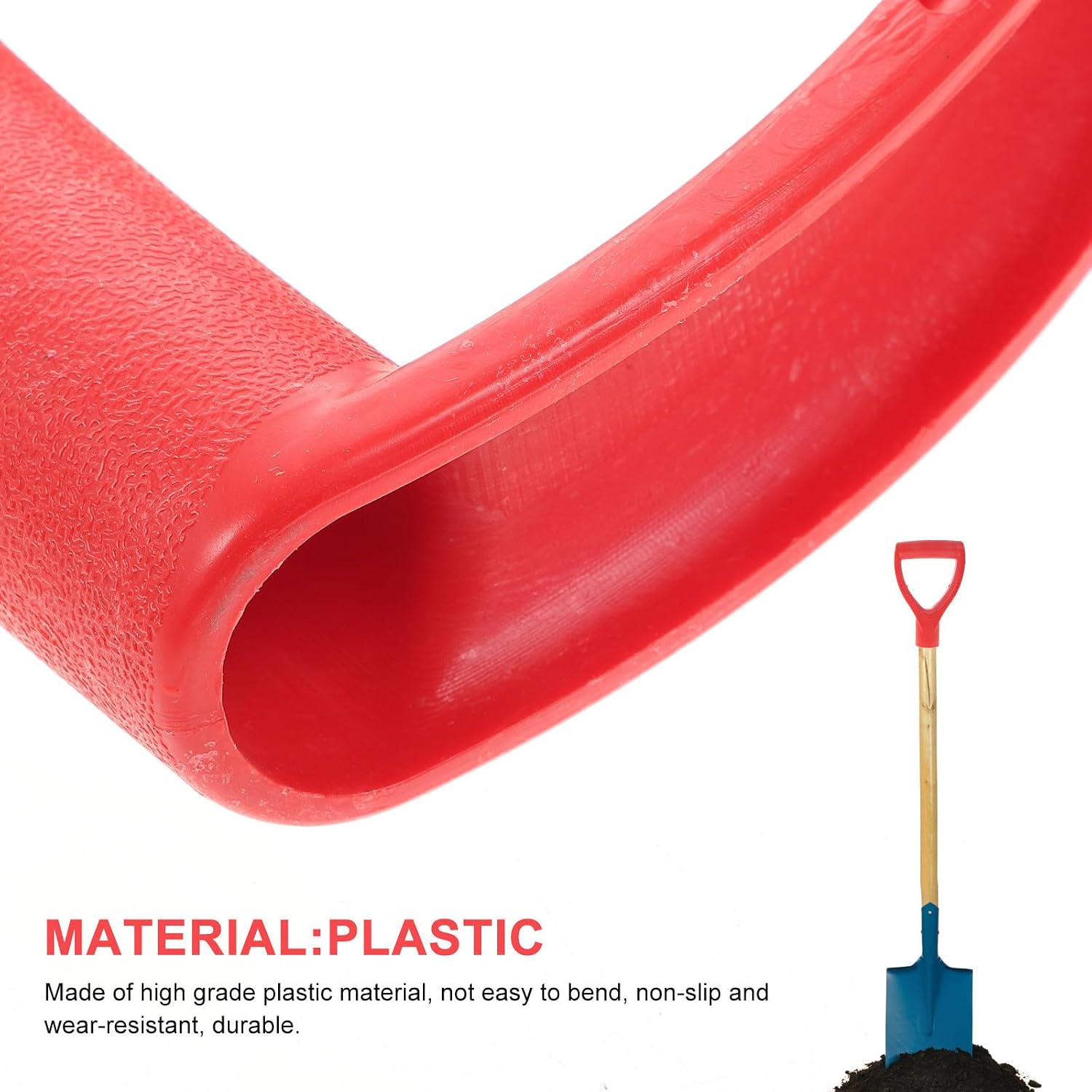 Shovel Handle Replacement Grip 3pcs Red Plastic D-Shaped | Ergonomic T-type and Designs, Wooden Installation Included, Firm Stable Feel for Eucalyptus and Poplar