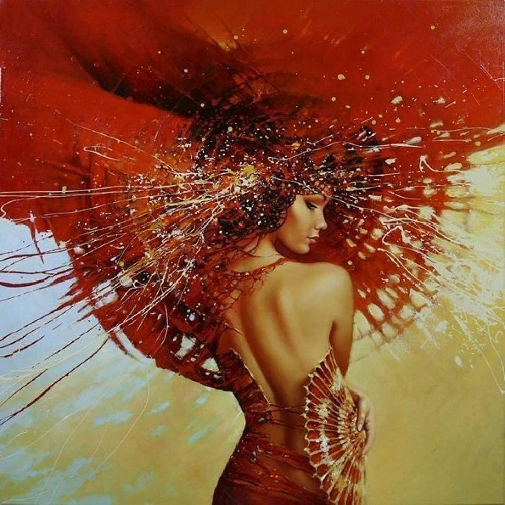 printed red sexy naked lady angel oil painting on canvas wall art pictures for home or salon decorations as unique gift (60X60CM)