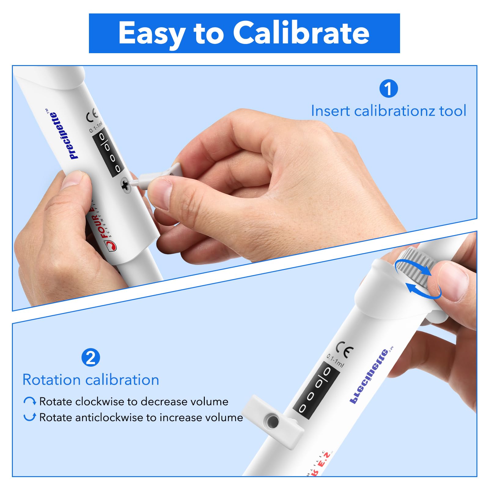 Pipetta 0,1-1 ml Micropipetta Lab Singolo Canale Pipetta Alta Precisione Micro Pipette Regolabile Volume Pipetta con Porzione Inferiore Autoclavabile