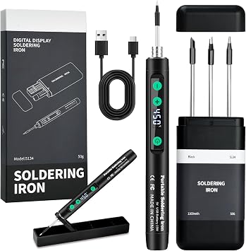 Wireless Portable Soldering Iron Set, with Storage & Stand - Black
