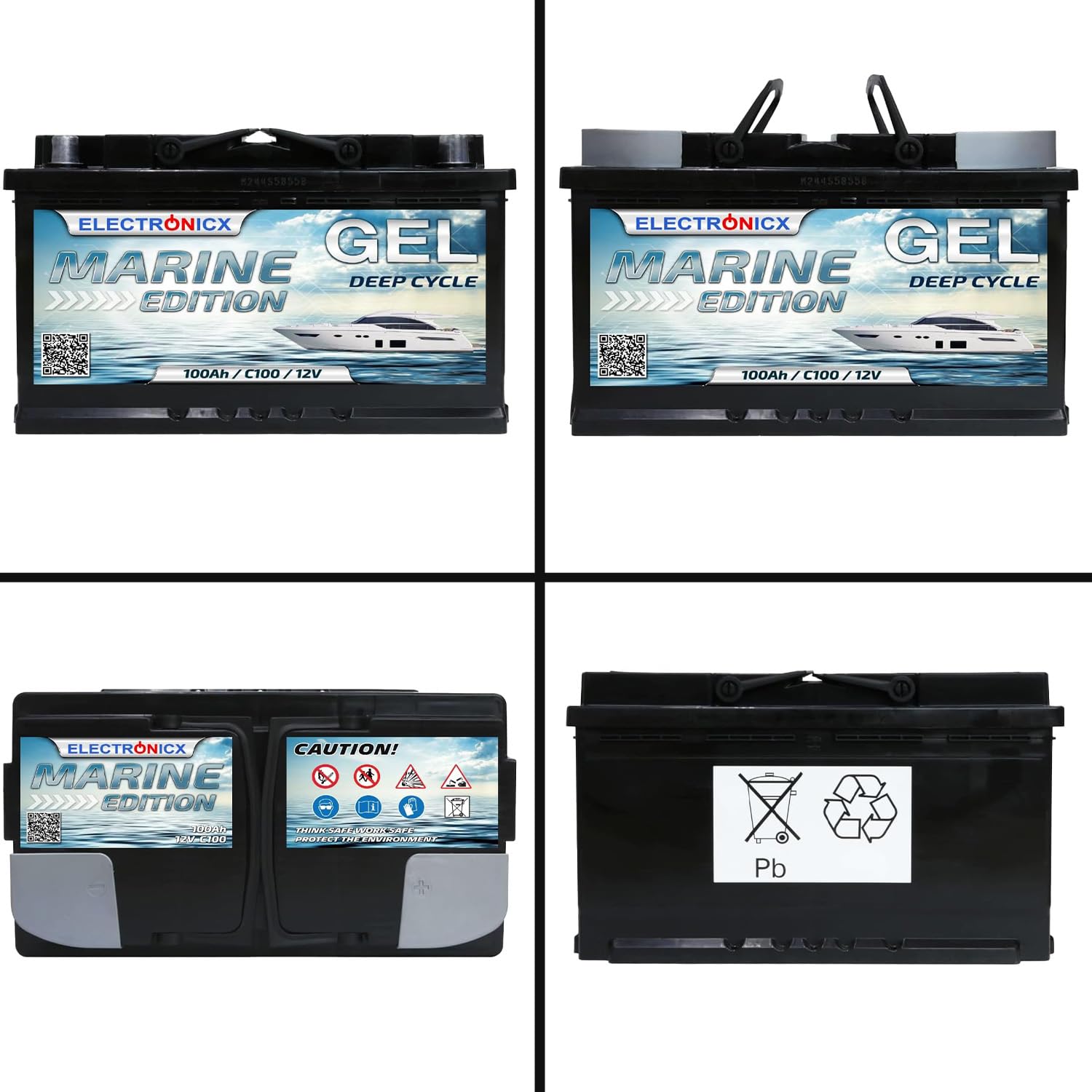 Electronicx batería de Suministro Gel 12V / C100 / 100Ah – Batería Gel 100 Ah para Autocaravana, Barco, Caravana, Furgoneta y Ocio – Marine Edition 278×175×190 mm, Polo Positivo a la Derecha