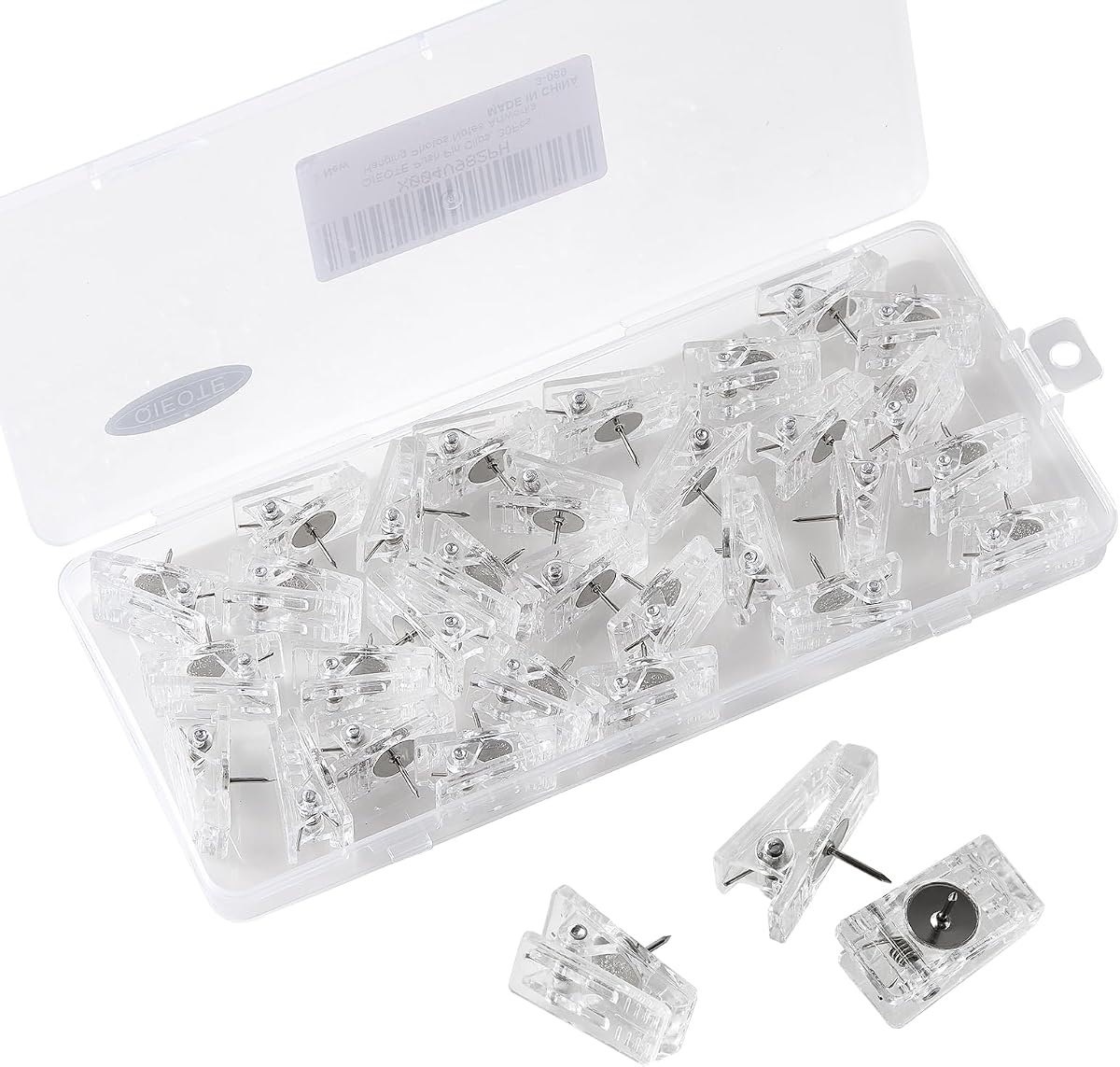 Clips de alfiler, 30 piezas de chinchetas de plástico transparente para tablón de anuncios, chinchetas para pared/tablero de corcho, pinzas transparentes para ropa con tachuelas para oficina, familia, escuela, colgar fotos, notas, obras de arte