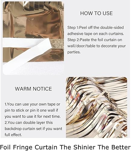Miniatura 4 de ShiDianYi - Telón de fondo metálico con flecos para fiestas, ventanas y puertas, Telón de fondo de cortina con flecos de papel de aluminio., Champán