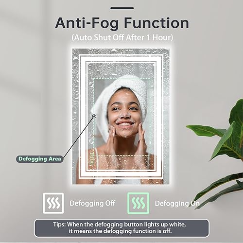 Miniatura 2 de Espejo de baño de 24 x 32 pulgadas con luces, espejo rectangular LED doble para montar en la pared con regulable, 3 colores, antivaho,