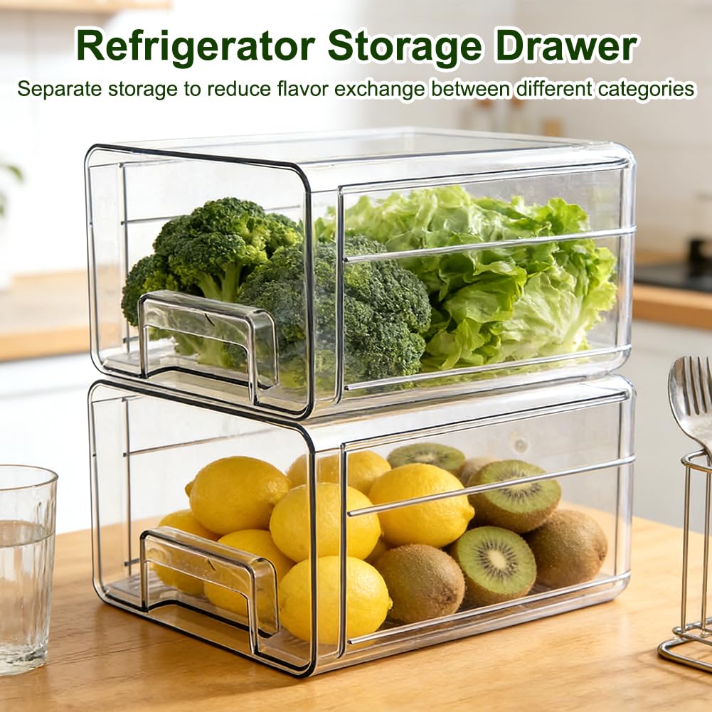 Organizzatore per frigorifero – Cassetto portaoggetti per alimenti – 1 organizer impilabile per frigorifero – trasparente per riporre e organizzare la cucina