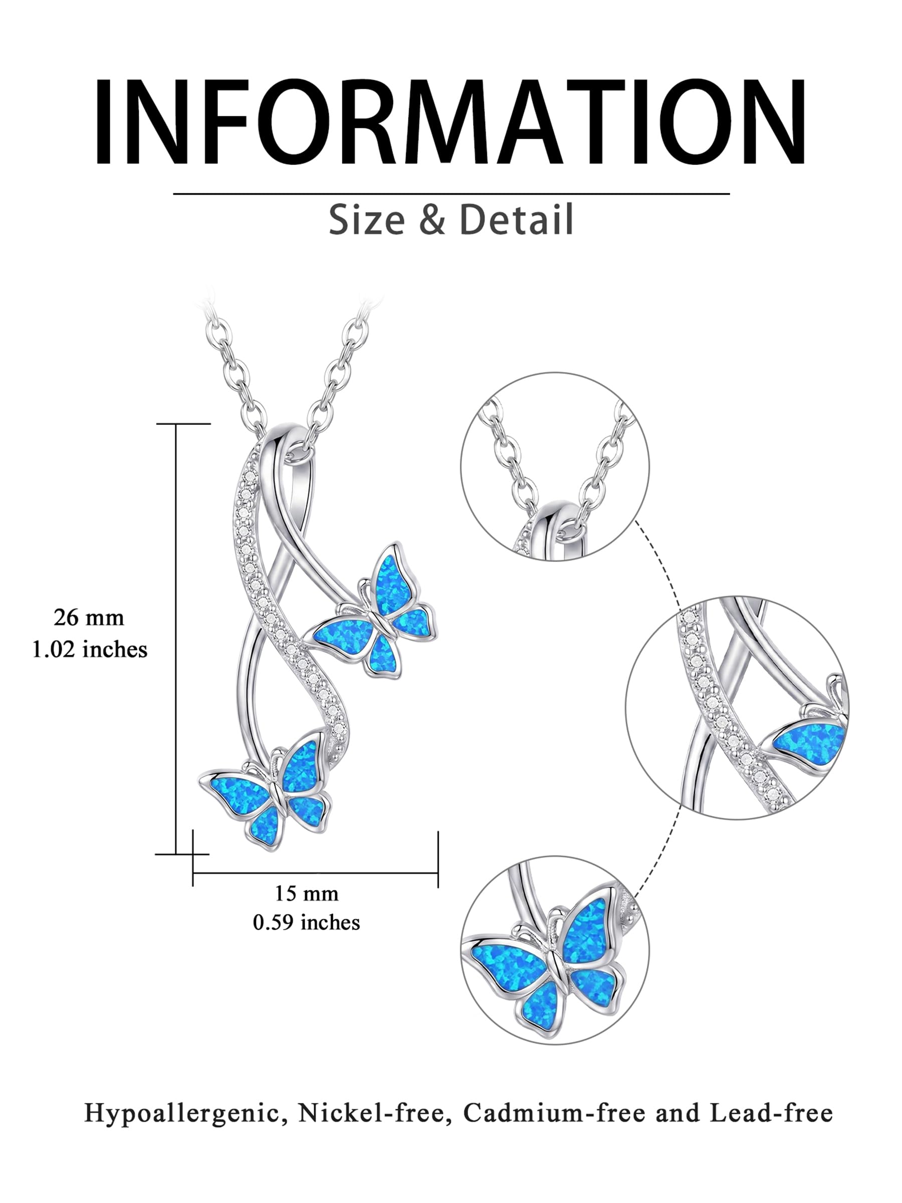 WINNICACA Collana con ciondolo a forma di farfalla, in argento Sterling 925, con ciondolo a forma di infinito, opale, gioiello da donna, regalo di Natale, anniversario o compleanno, per donne, mogli