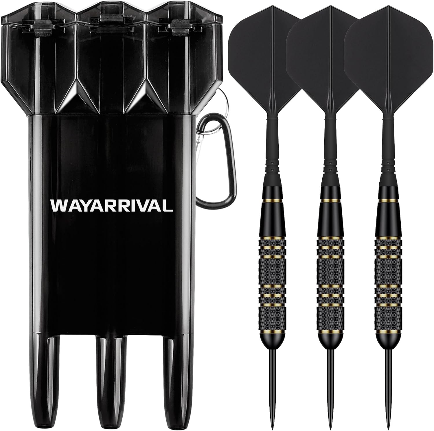 Steel Tip Darts 23g, 3 Pack with Brass Barrels and Case | 21g brass barrels, one-piece flights, sharpener, textured grip and slim clip case for practice or league nights