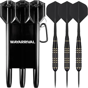 Steel Tip Darts Set 23g, 3 Pack with Brass Barrels and Case | 23g steel tip darts, 21g brass barrels, integrated flights, sharpener, slim case, for bristle dartboards