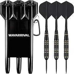 Conjunto profissional de dardos de ponta de aço - dardos de latão de tungstênio de 23 g com estojo de dardos de transporte e apontador | Design de voo e eixos de dardo integrado | para