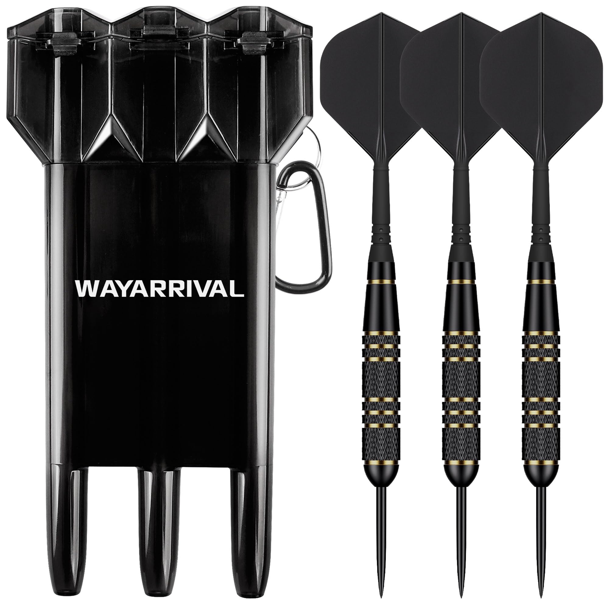 WayArrival Steeldarts 23g, 3 Stück mit Messing-Barrels, Case und Spitzer | 23g Steeldarts, 21g Messing-Barrels, integrierte Flights, Stahlspitzen, Dartspitzer, Case, für Sisal-Dartscheiben