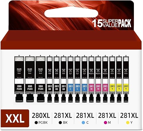 Miniatura 1 de Paquete de 15 cartuchos de tinta 280 281 XXL de repuesto para cartuchos Canon PGI 280XXL281XXL 280XL 281XL TR8620a TR8620 TR8520 TR8600 TR7520