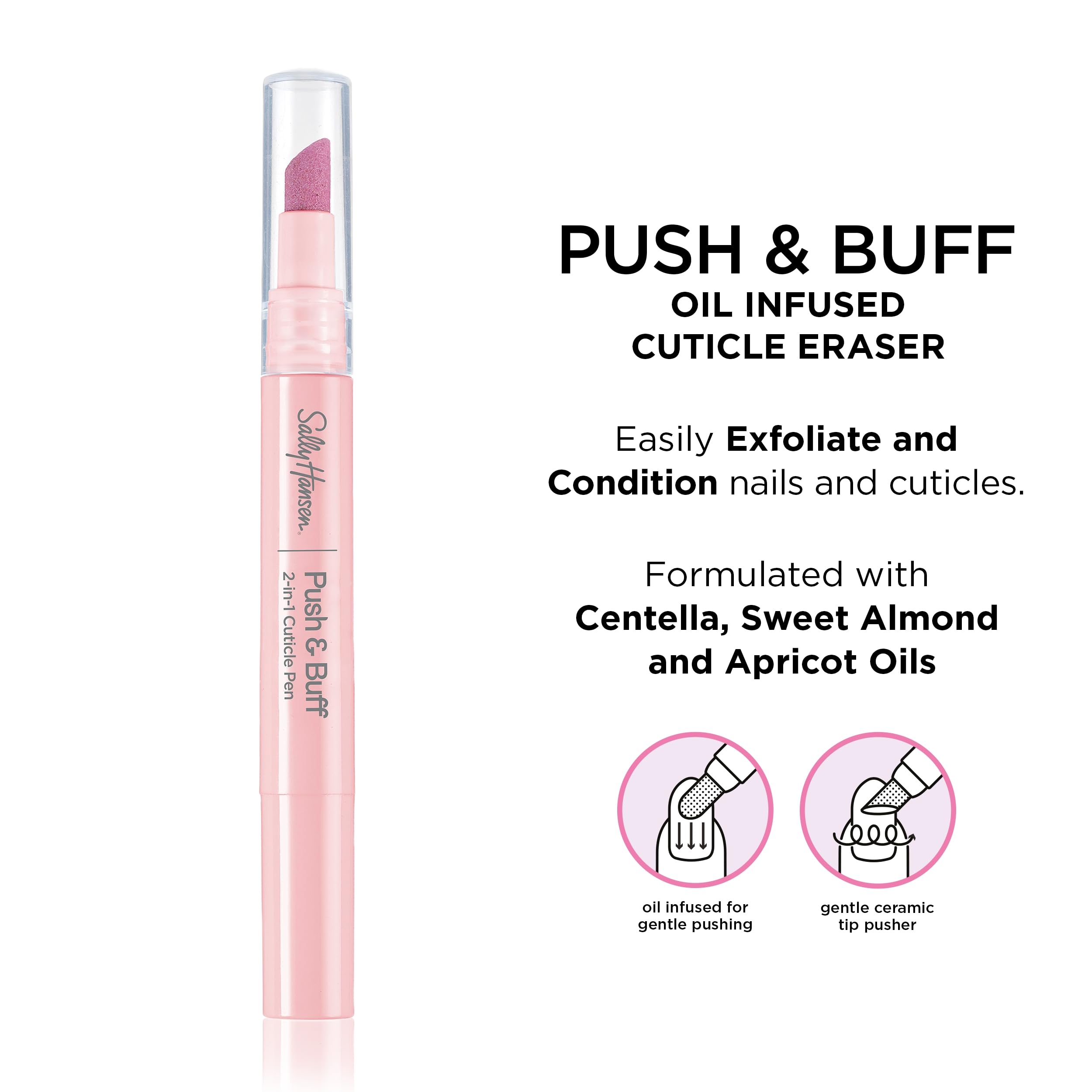 Sally Hansen Push & Buff 2-In-1 Pen​, Rimuovi-cuticole, Penna per cuticole, Preparazione per manicure