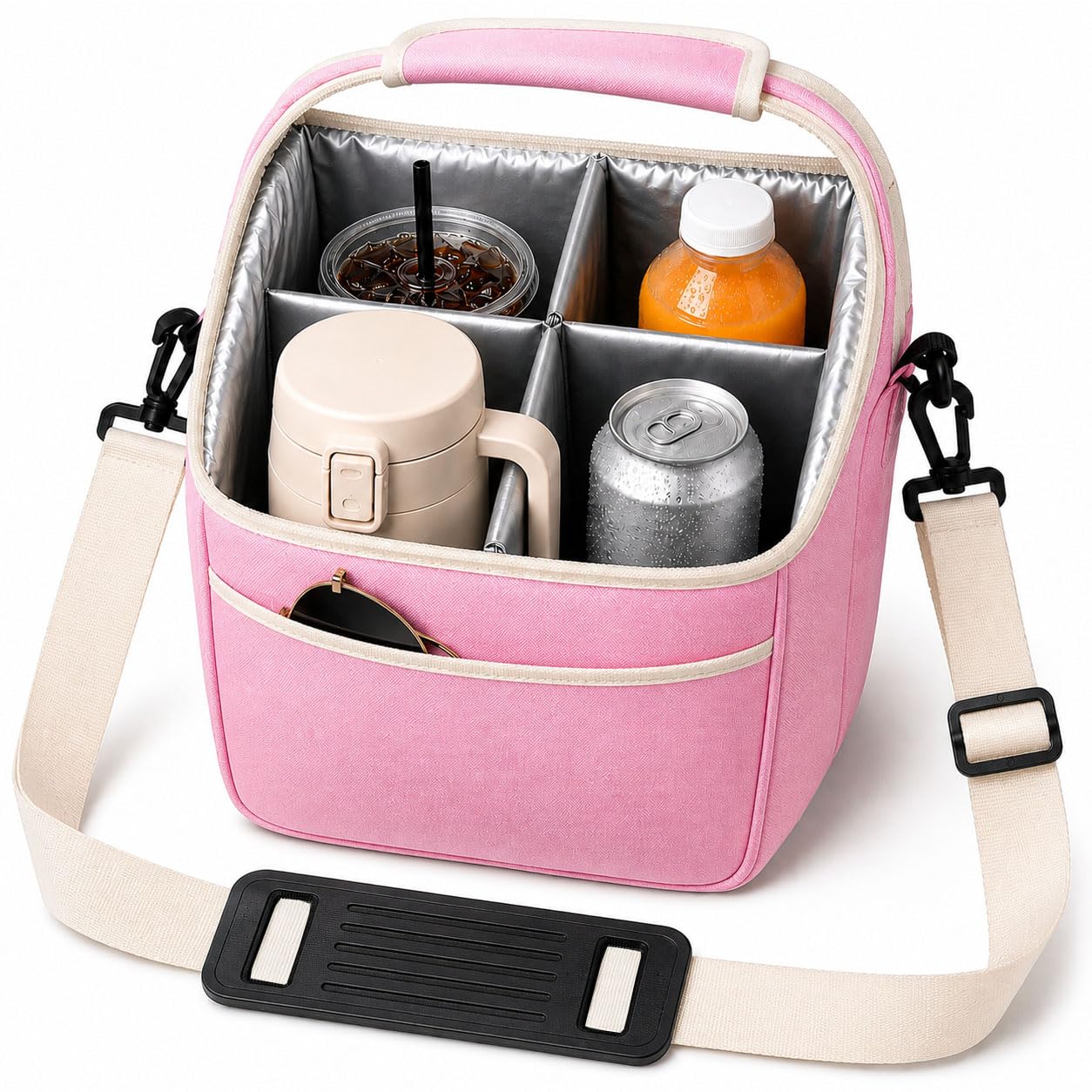 shepretty Getränketräger Tasche für Hohe Becher und Flaschen, Isolierte Getränketasche mit Herausnehmbaren Trennwänden, Schultergurt und Fronttasche, Für Bubble Tea, Kaffee To Go und Picknick