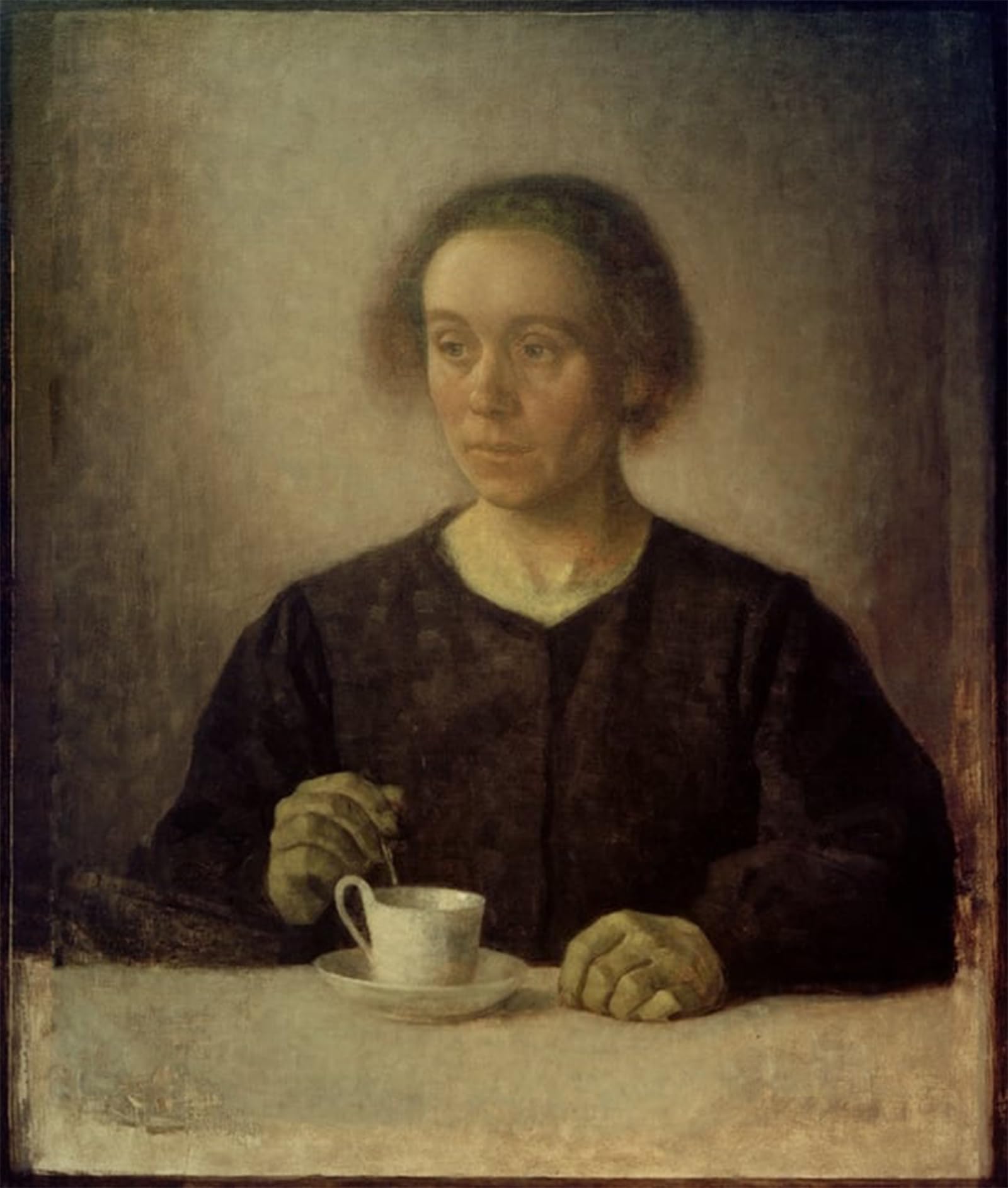 POSTERIIk Vintage Classic Picture Landscape Artwork Frau D künstlers with Teacup by Vilhelm Hammershoi Portrait Canvas Painting for Office Home Decor 60x90cm