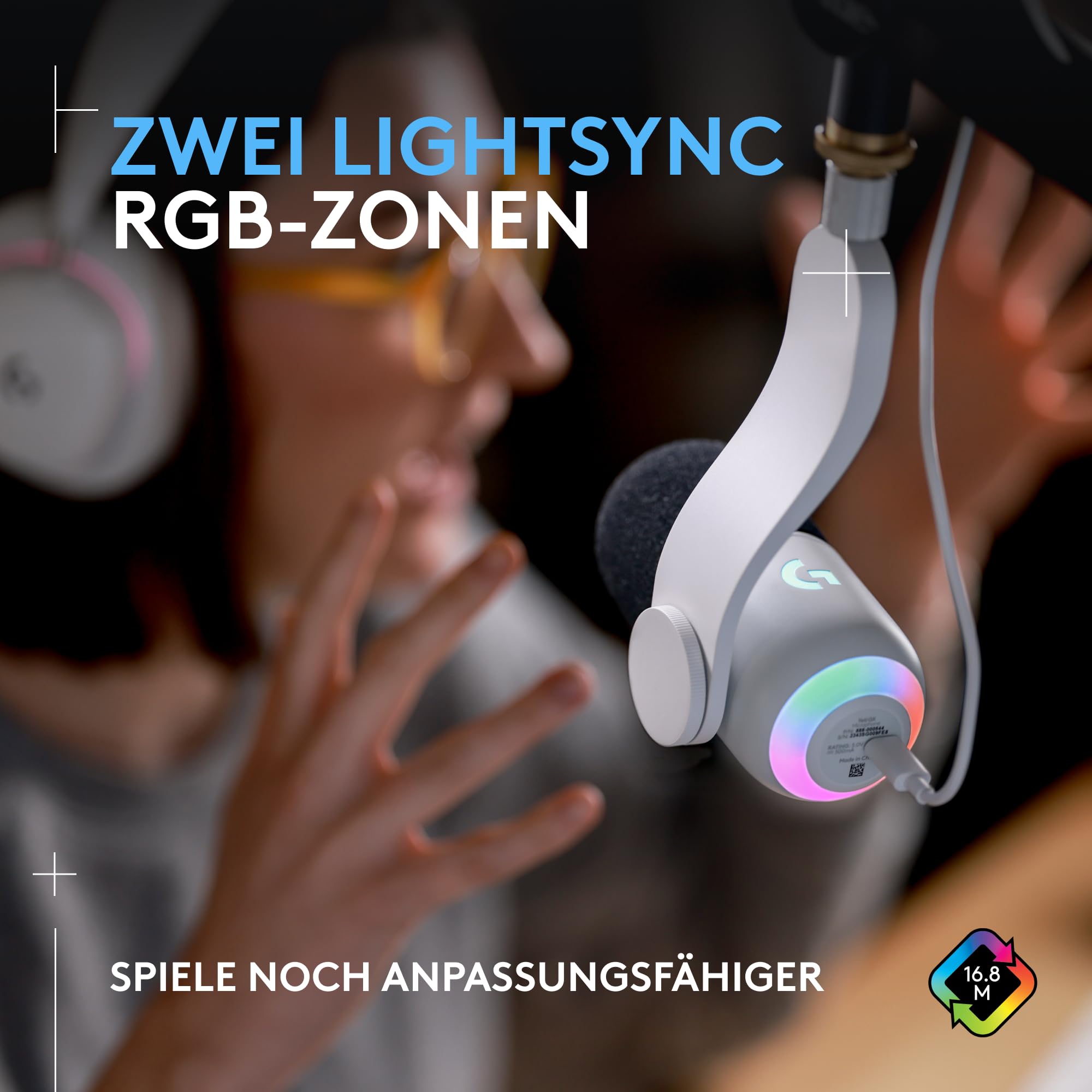 Logitech G Yeti GX dynamisches RGB-Gaming-Mikrofon mit LIGHTSYNC, USB-Mikrofon zum Streaming, Superniere, USB-Plug-and-Play für PC/Mac – Weiß