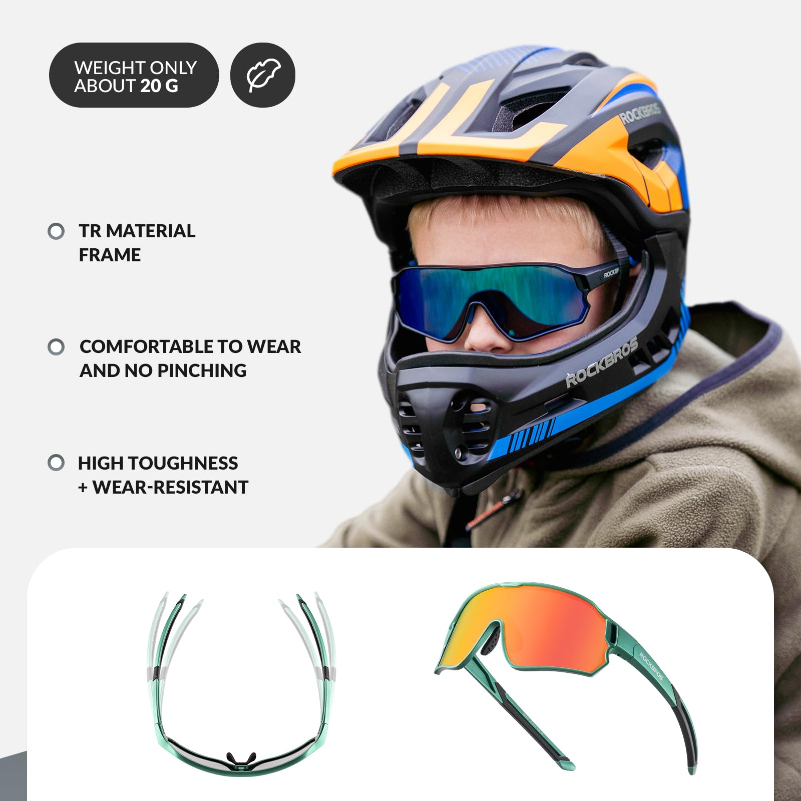 ROCKBROS Fahrradbrille Set für Kinder & Erwachsene, Polarisiertes Sportsonnenbrillen Sonnenbrille für Familie, UV400 Schutz Brillen für Radfahren Laufen