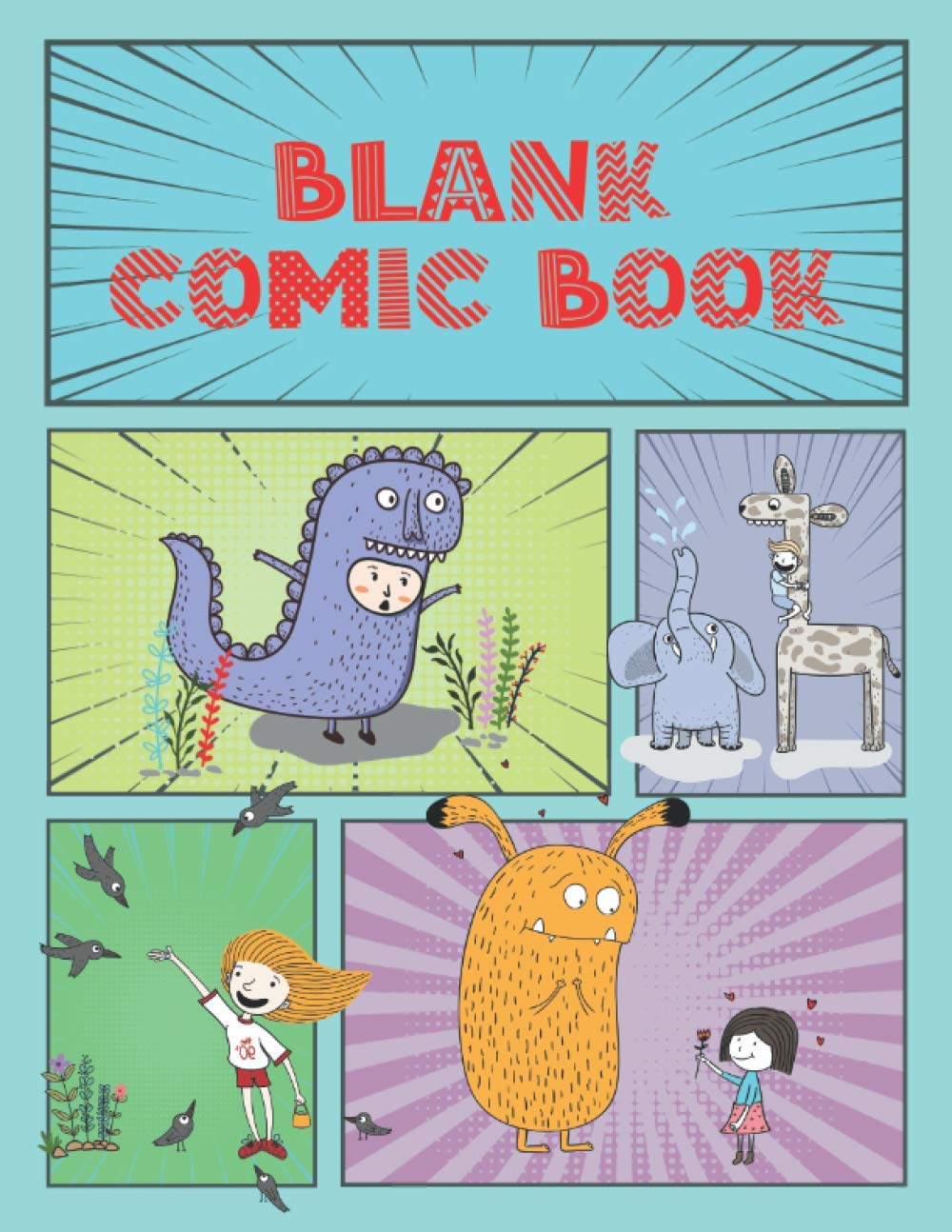 Blank Comic Book: For Kids, Blank Comic Strip Book with No Speech Bubbles