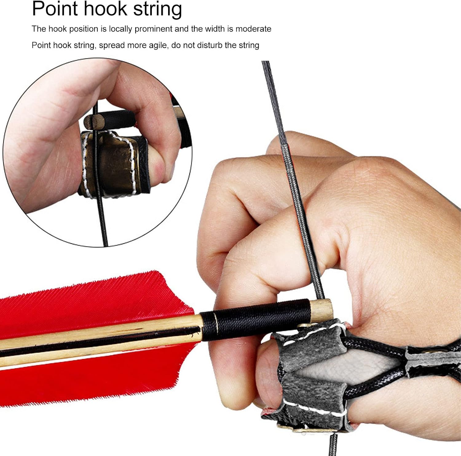 DEWIN Archery Thumb Ring Handmade Brass Leather Finger Guard Adjustable Traditional Thumb Ring Mongolian Finger Protector for Traditional Bow Shooting (Black)