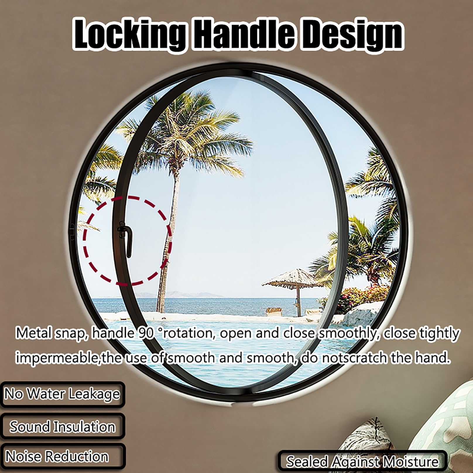 Ventana redonda negra para cobertizo, ojo de buey giratorio de 15.7 pulgadas con asas, ventana de salida de vidrio templado de 360° para baño, casa, sótano, tamaño pequeño