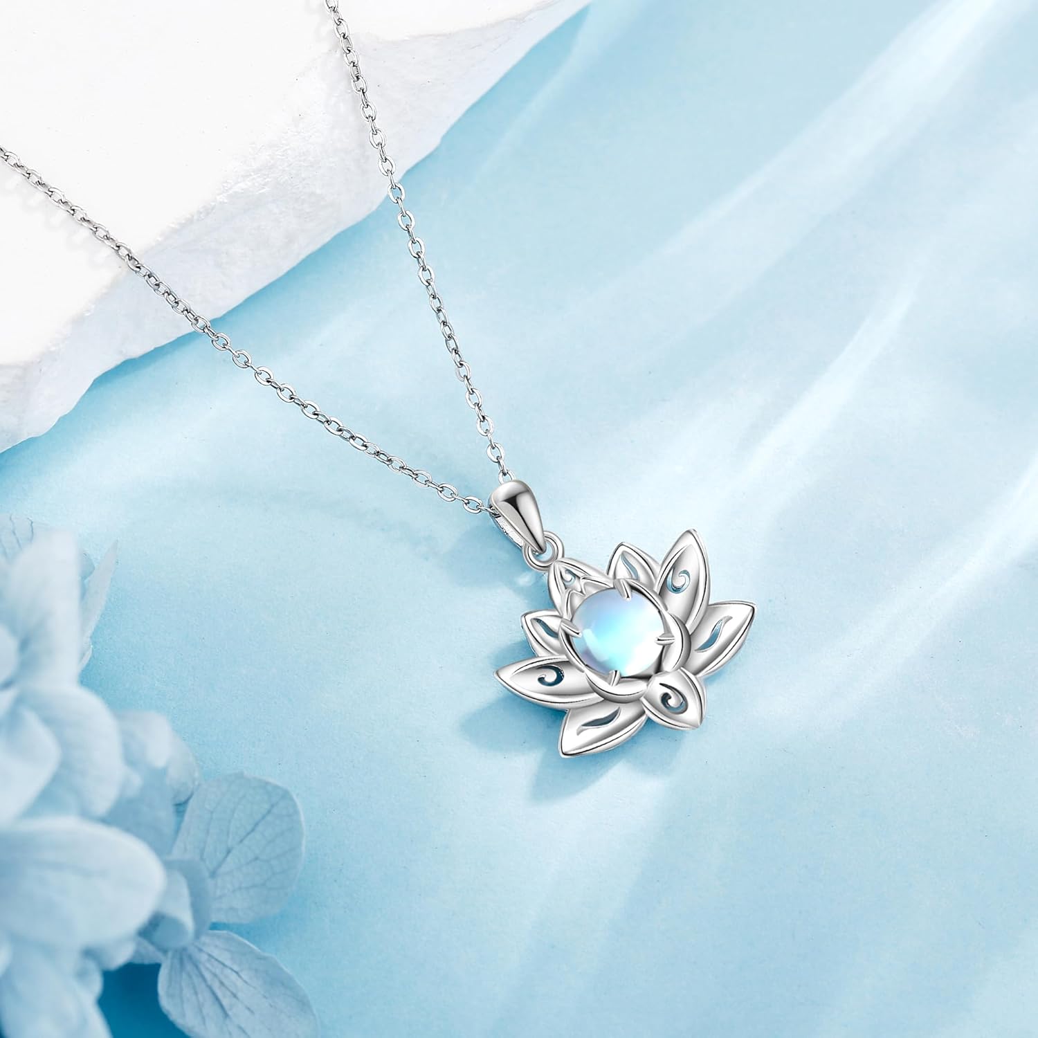 Sterling Silver Lotus Necklace Moonstone Abalone/Opal Pendant Flower Jewelry for Women Mom - Image 4