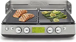 GreenPan Elite XL Smoke-less Grill and Griddle, Healthy Ceramic Nonstick Interchangeable/Removeable Cast Aluminum Plates, Indoor BBQ Sear Sizzle, LCD Display, Splash Guard, Drip Tray, PFAS-Free, Black