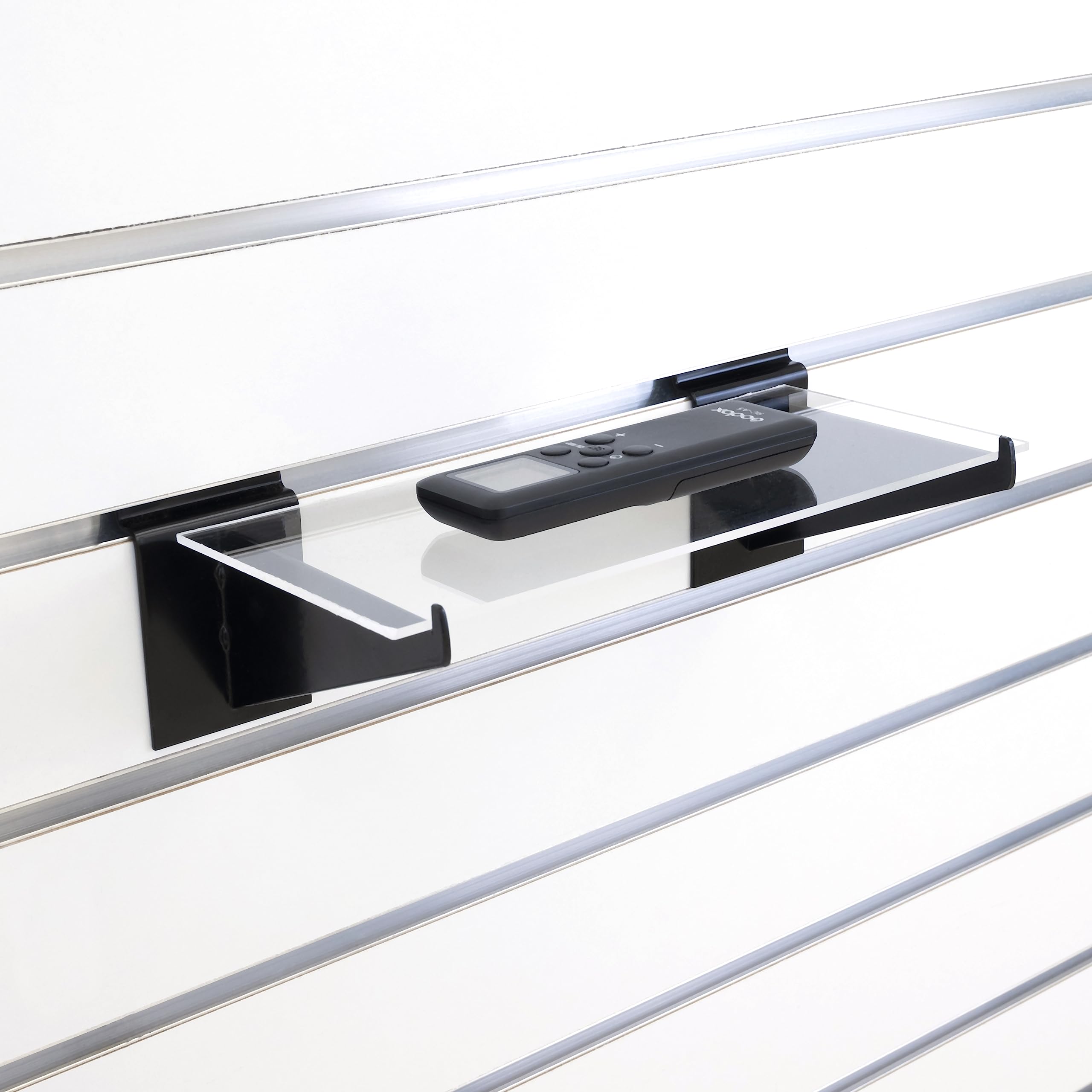 4” Shelf Brackets Attach to Slatwall, Holds Light and Medium Weight Shelving for Retail Displays or Home Use (2, Black)
