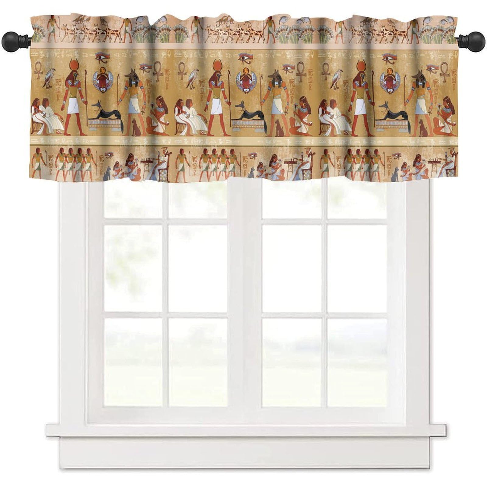 moderw Vintage Ancient Egypt Curtains Valance, Egyptian Culture Mysterious Old Egypt African Pharaoh Theme Window Valance Curtain for Farmhouse Bedroom Living Room Kitchen 54x18inch