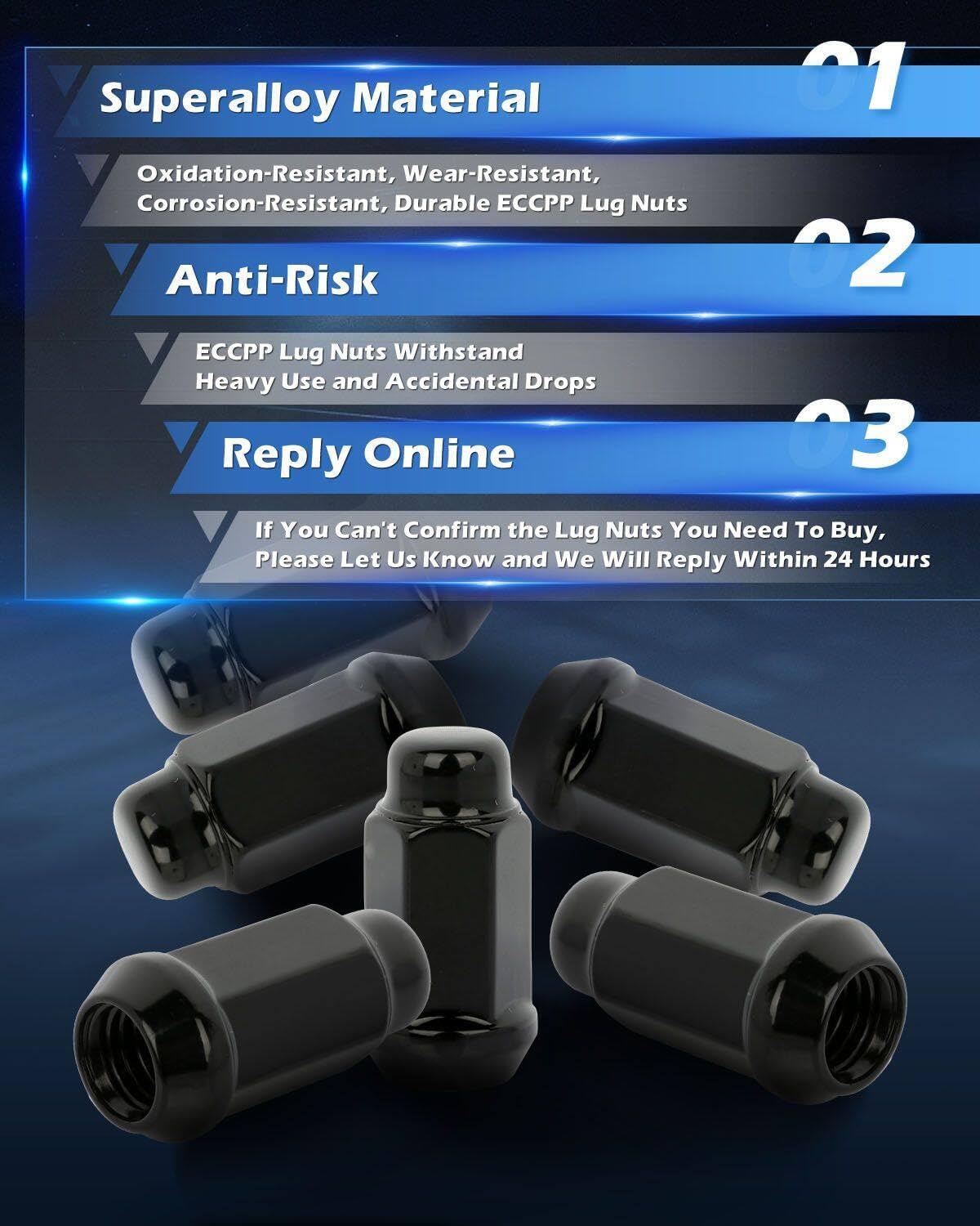 ECCPP M14x2.0 Wheel Lug Nuts 24 Pieces 14x2 thread size Gloss Black Long Bulge Acorn Drive 3/4 Lug Nuts for 2003-2014 for Expedition 2005-2014 for Ford F-150 2003-2014 for Lincoln Navigator