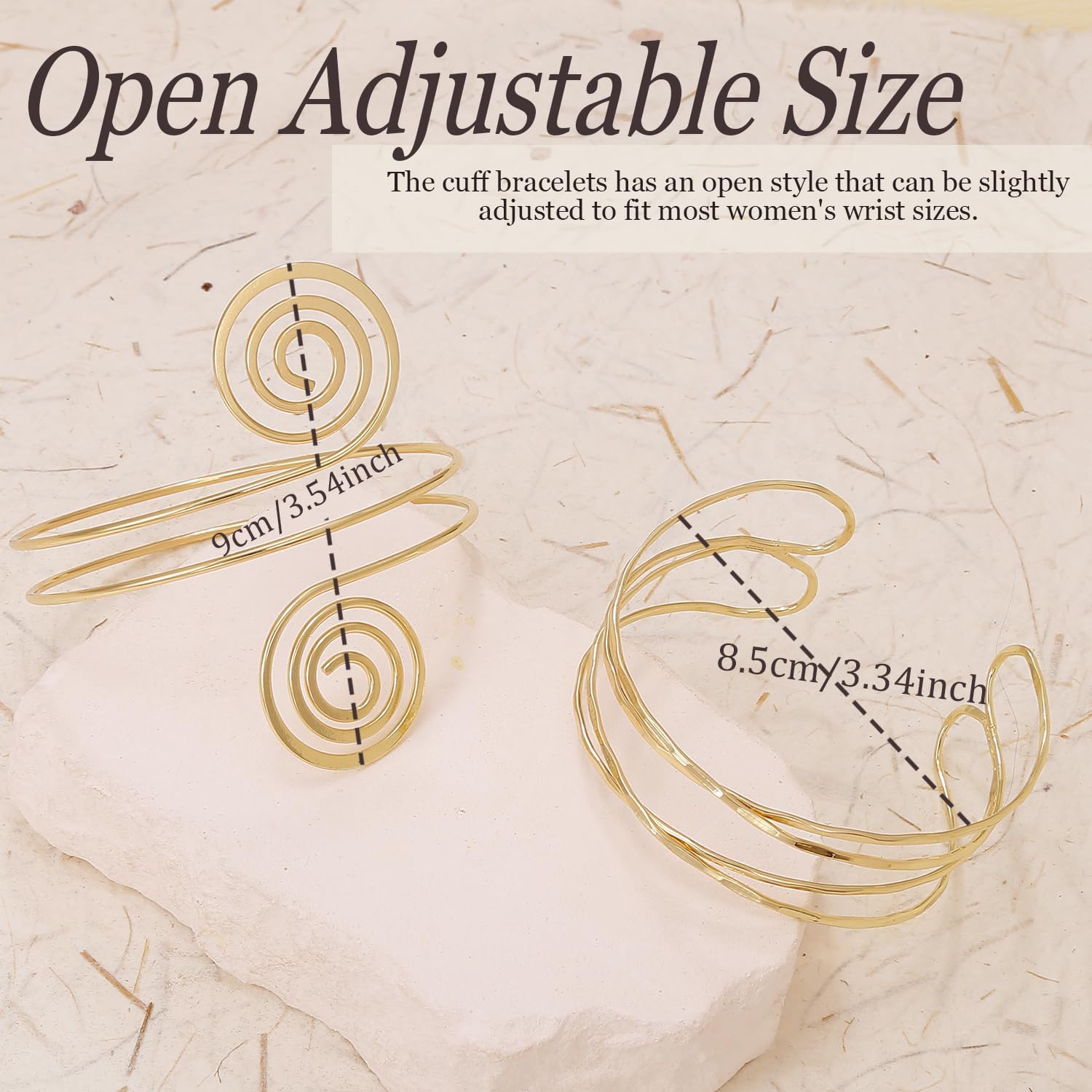 BROCC 2PCS Gold Coil Swirl Upper Arm Bracelet for Women Open Upper Arm Cuff Bangle Armlet Gold Silver Adjustable Armband Bracelet Set - Image 2