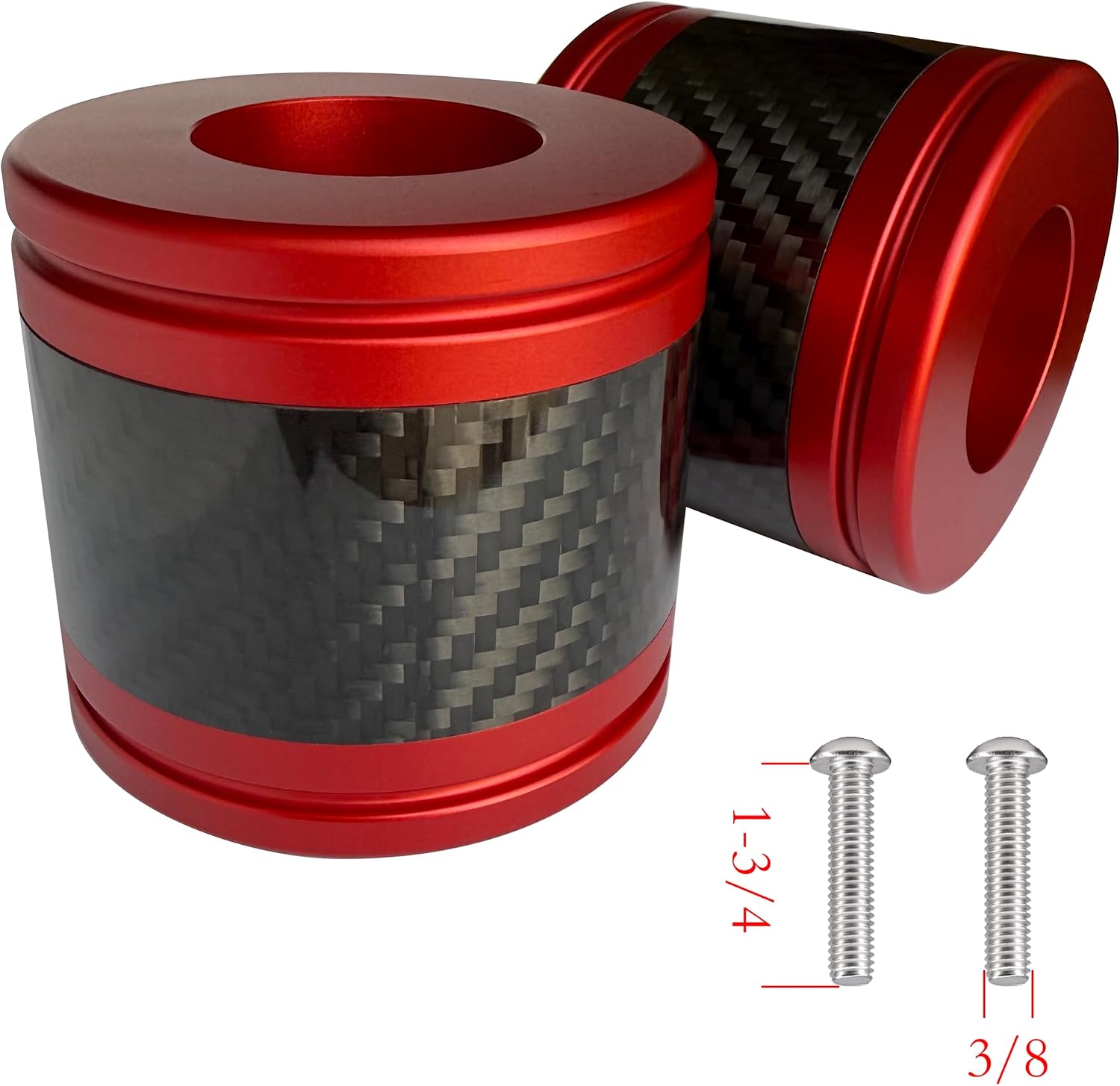 Motorcycle front and rear crash bar decorative wheels, engine crash bar sliders, and saddlebag crash bar decorative covers, CNC machined with embedded carbon fiber accents. (red)