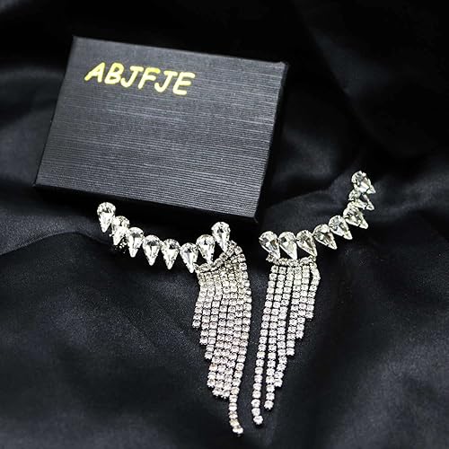 Miniatura 7 de Crystal Leaf Climbers Crawler - Aretes de joyería con circonita brillante pavimenta de metal para las orejas