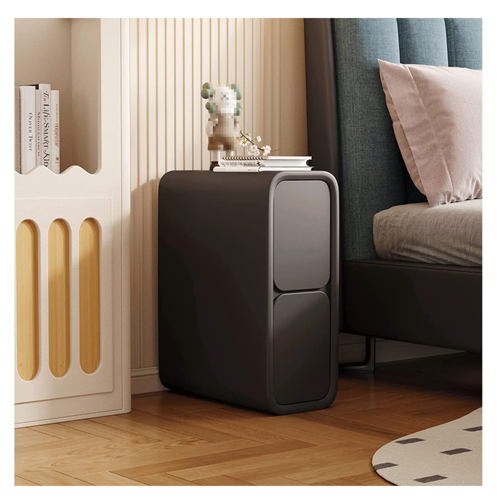 BHGFYXBS Narrow Bedside Table W/2 Drawers Microfiber Leather Nightstand Minimalist Slim Sofa Side Table For Small Spaces Bedroom Furniture Dignified Vision,Gray A-25X40X50Cm,Dark,Dark Gray-35x40x50cm