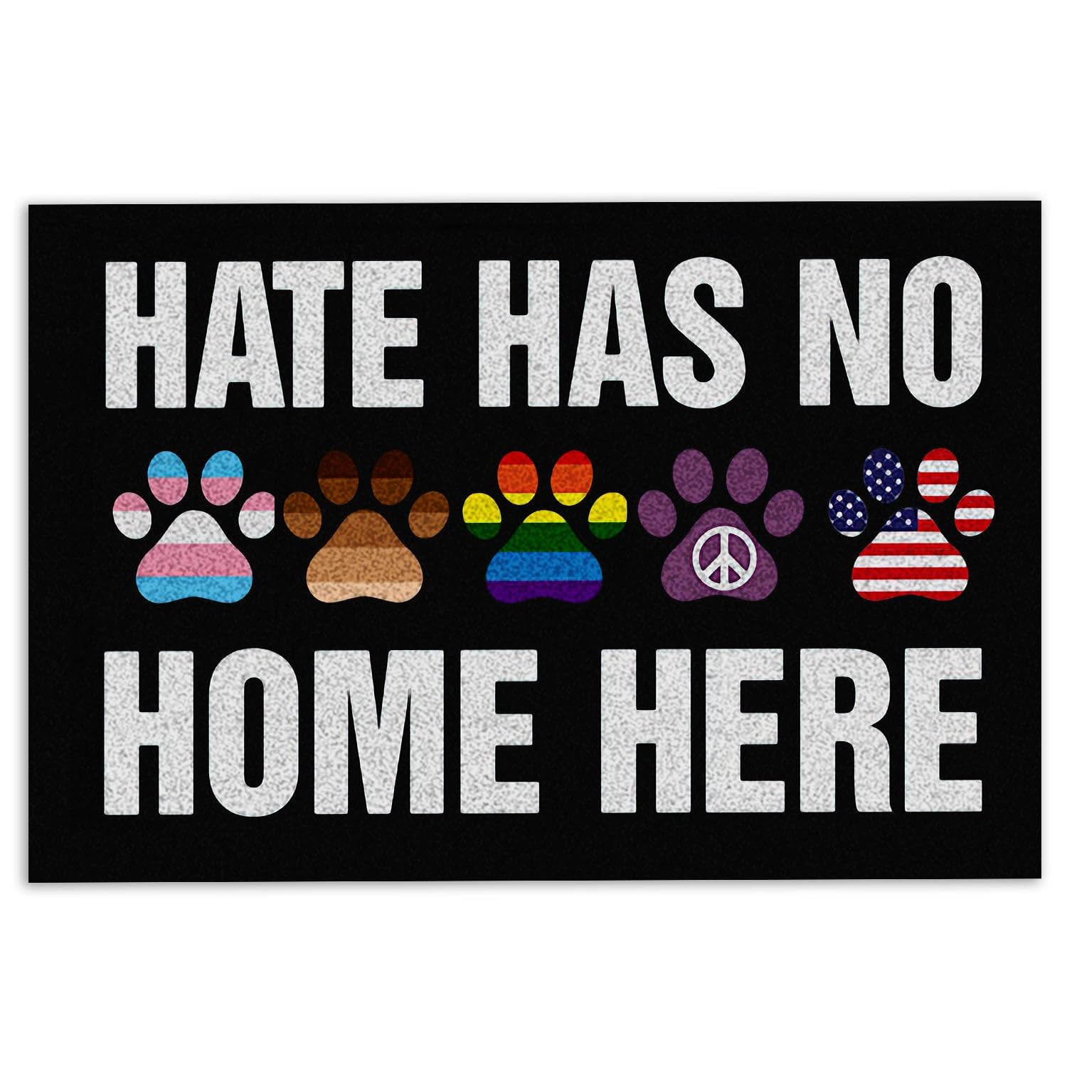 LGBT Door Mat Hate Has No Home Here Dog Paws LGBT Pride LGBTQ Peace Rainbow Welcome Non-Slip Mats Funny Doormat Bathroom Kitchen Front Porch Rugs Entrance 16 * 24in/40 * 60cm