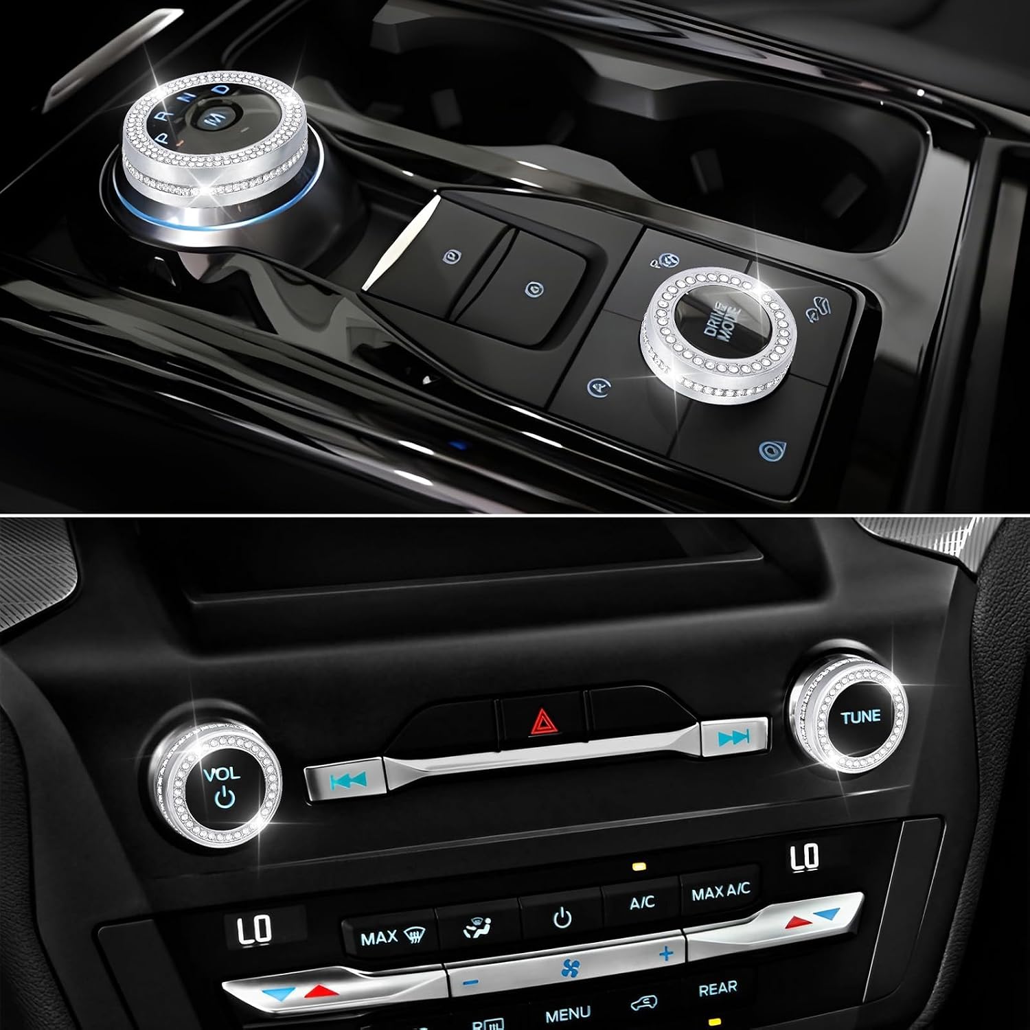 PIFOOG Bling Accessories Fit for Ford Explorer 2024 2023 2022 2021 2020 Volume PNRD Gear Shift Drive Mode Knob Covers Decals Car Interior Decor Trim Stickers Crystal Zinc Alloy 4Pcs