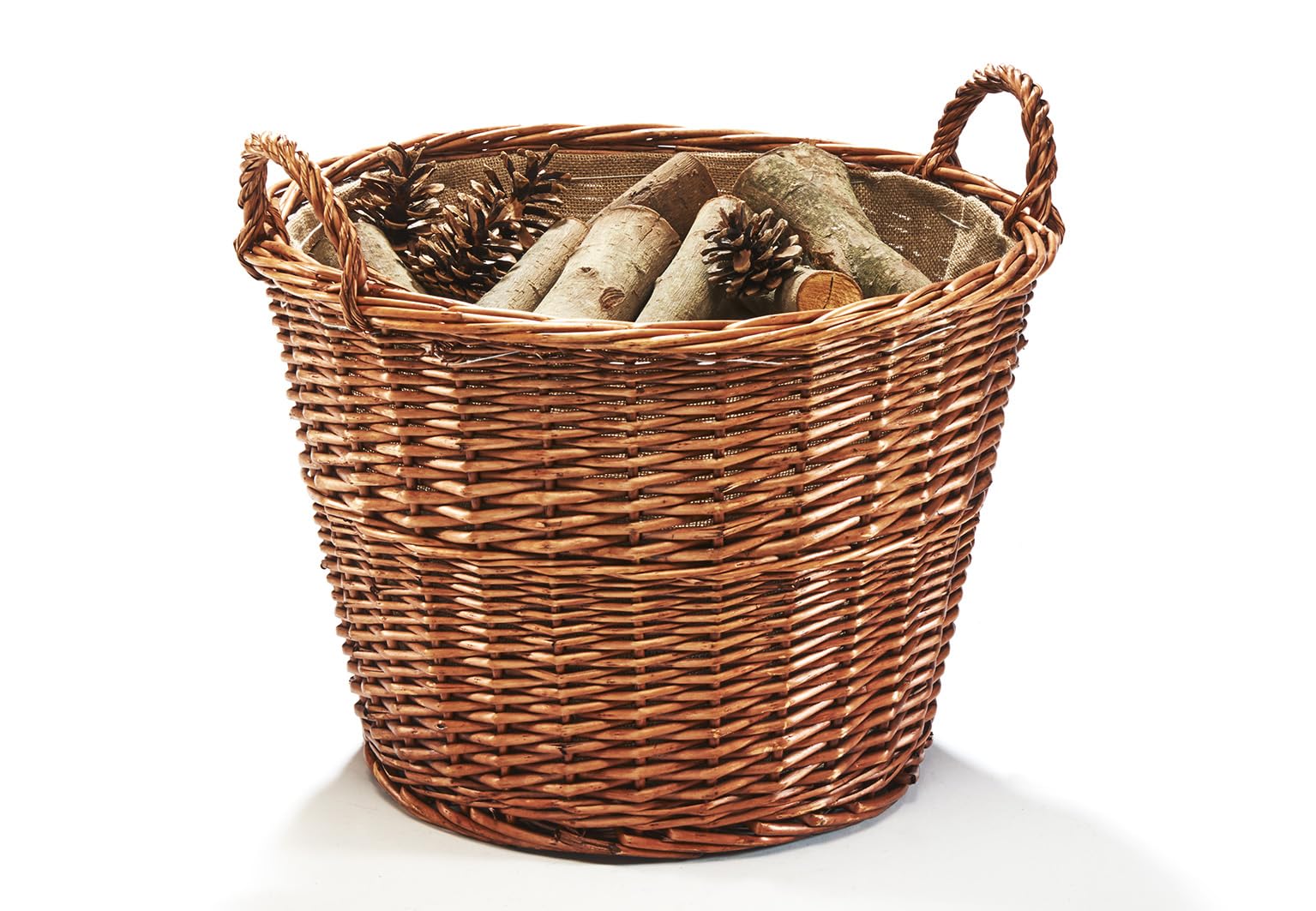 Kobolo Holztrage Holzkorb für Kaminholz Weide mit Jutestoff und Henkel