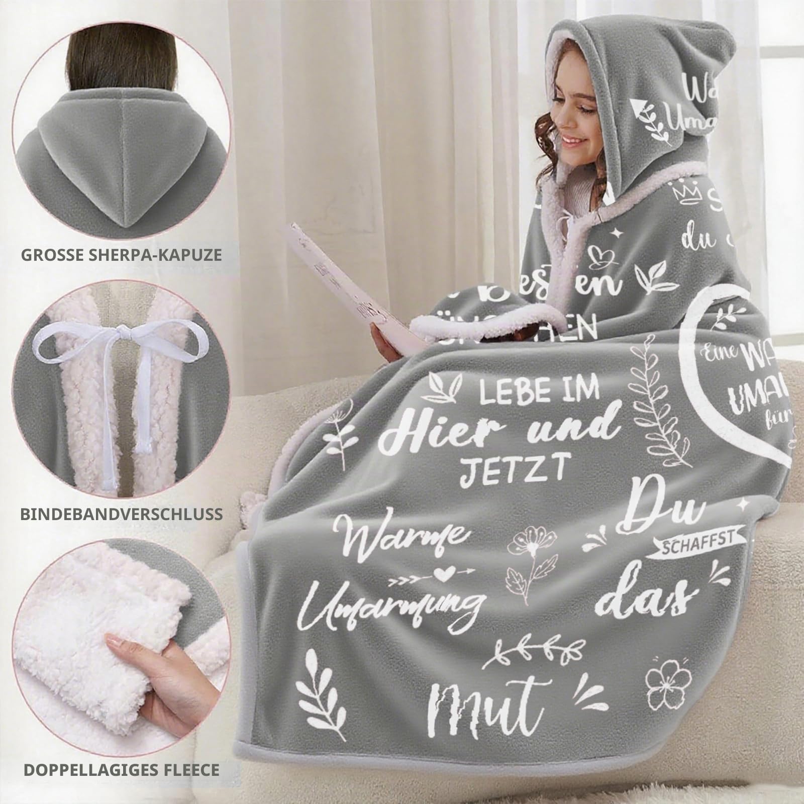 Geschenke für Freundin, Umarmung Decke mit ärmeln Mutmacher Geschenk für Frauen und Beste Freundin, Geschenke für Beste Freundin Frauen Mama Schwester Kollegin zum Weihnachten Geburtstag
