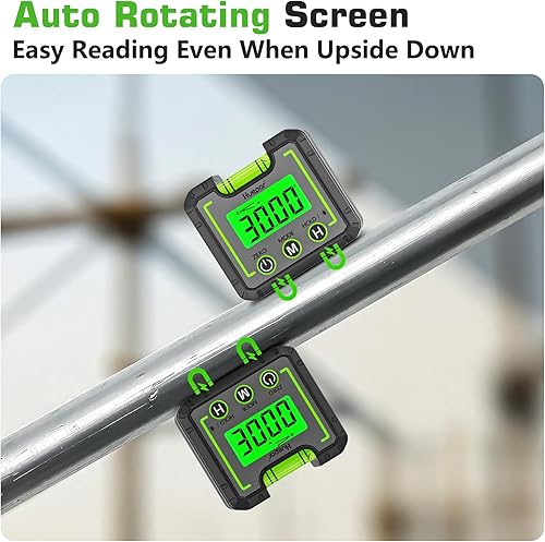 Miniatura 8 de Huepar Medidor de ángulo de nivel digital, mini buscador de ángulos, caja de nivel con base magnética de ranura en V e inclinómetro biselado LCD