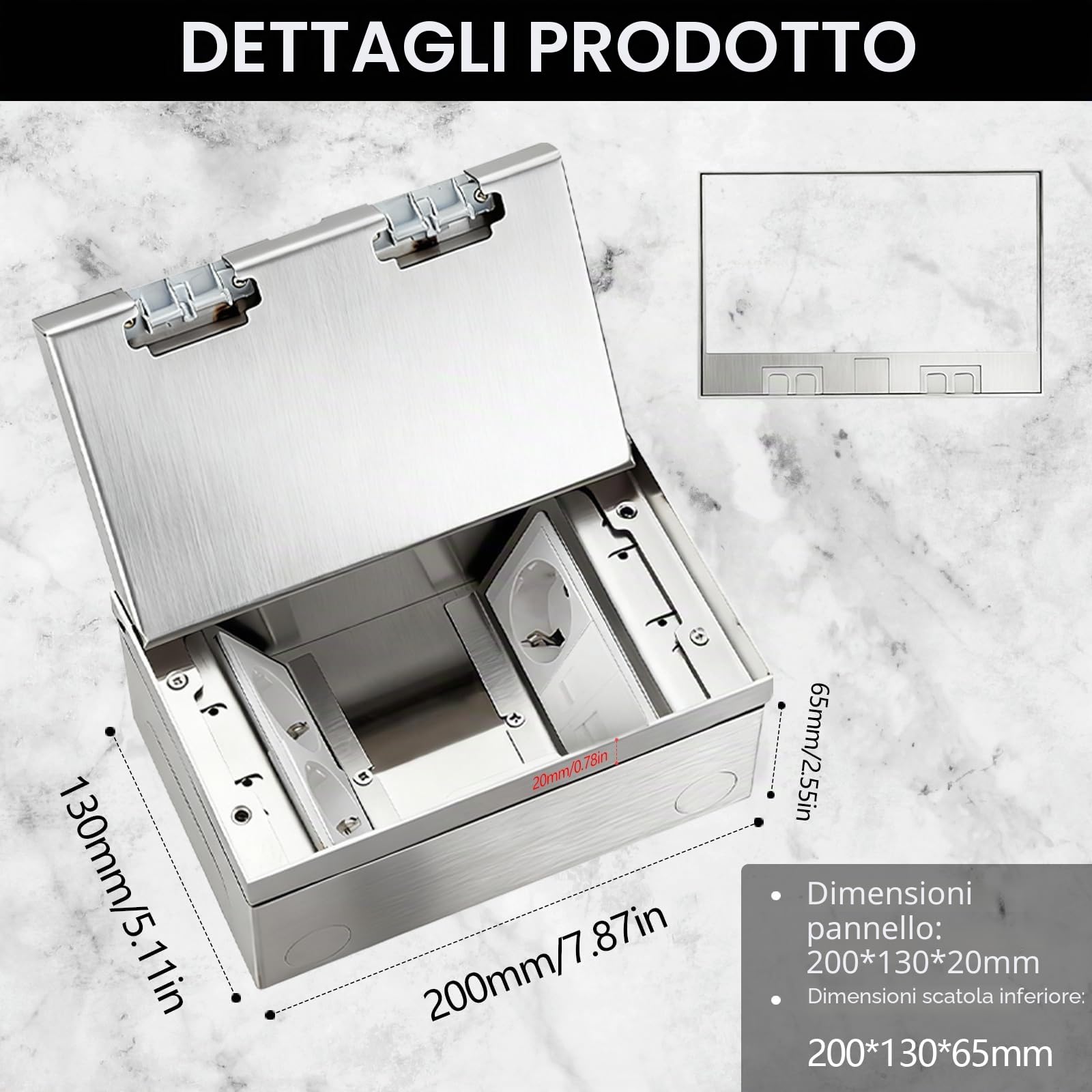 Presa da Incasso a Pavimento, Presa Nascosta Piatta da Incasso 4000W/16A con 3 Prese EU + 2 RJ45, Scatola Presa da Incasso a Pavimento Impermeabile in Acciaio Inossidabile per Casa, Uffici, Hotel
