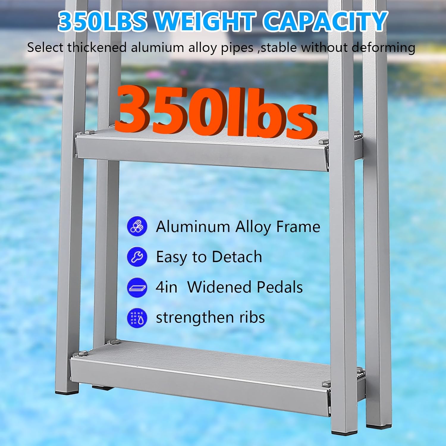 Flip Up Dock Ladder 4/5 Steps,Pontoon Boat Ladder with Anti-Corrosion 6063 Aluminum & Upgraded Widen Nonslip,350lbs Marine Pontoon Boat Dock for Lake/Pool/Boarding/RV (5-Steps)
