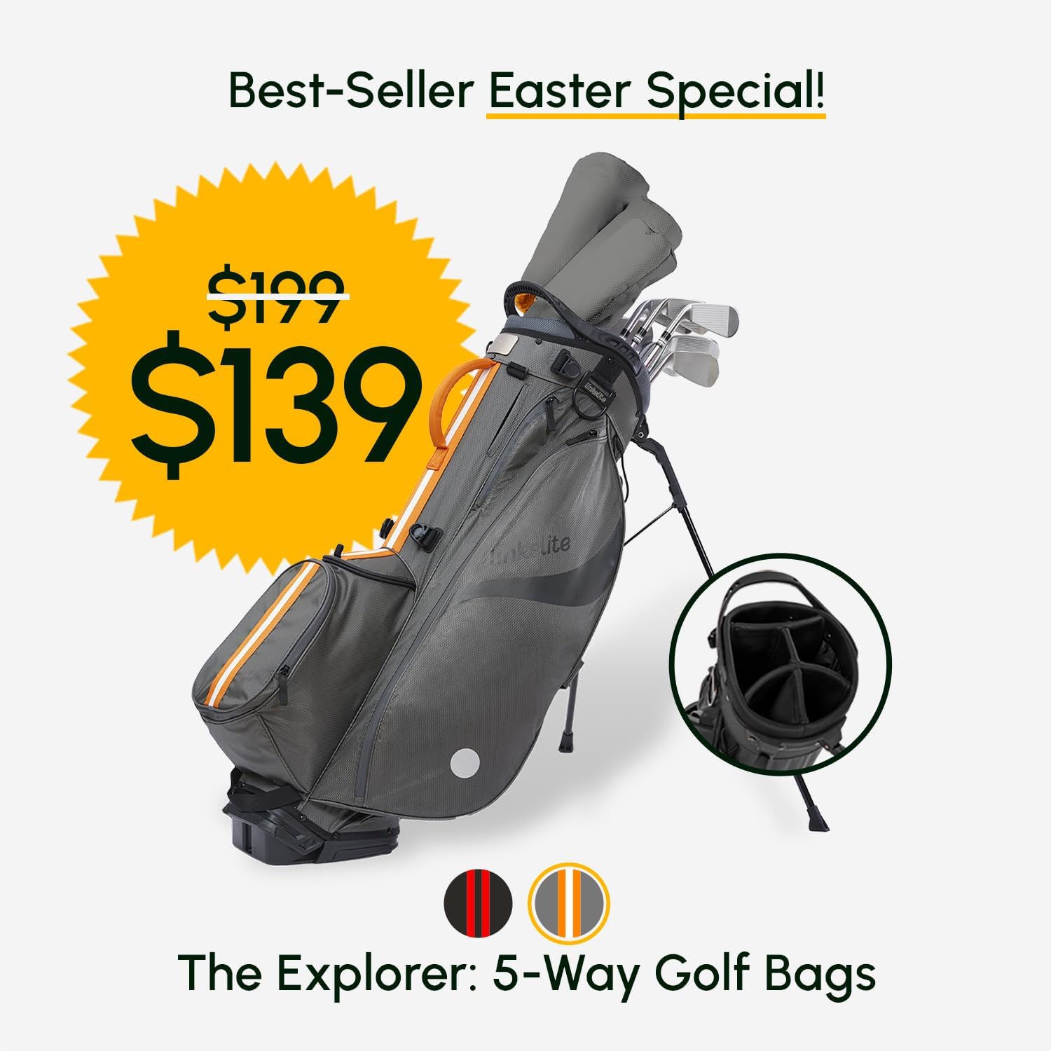 Ultra Lightweight Waterproof Golf Stand Bag with Rain Cover | Full-Length, 6 Pockets with Magnetic Access & Dual X-Strap | Easy-Carry for Men & Women