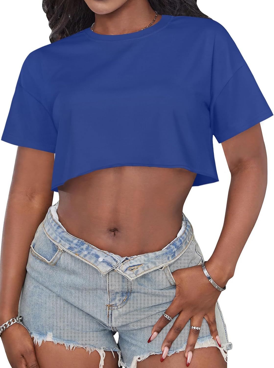 Crop Tops for Women Casual Short Sleeve T Shirts Summer Basic Top Crew Neck Oversized Cropped Tees