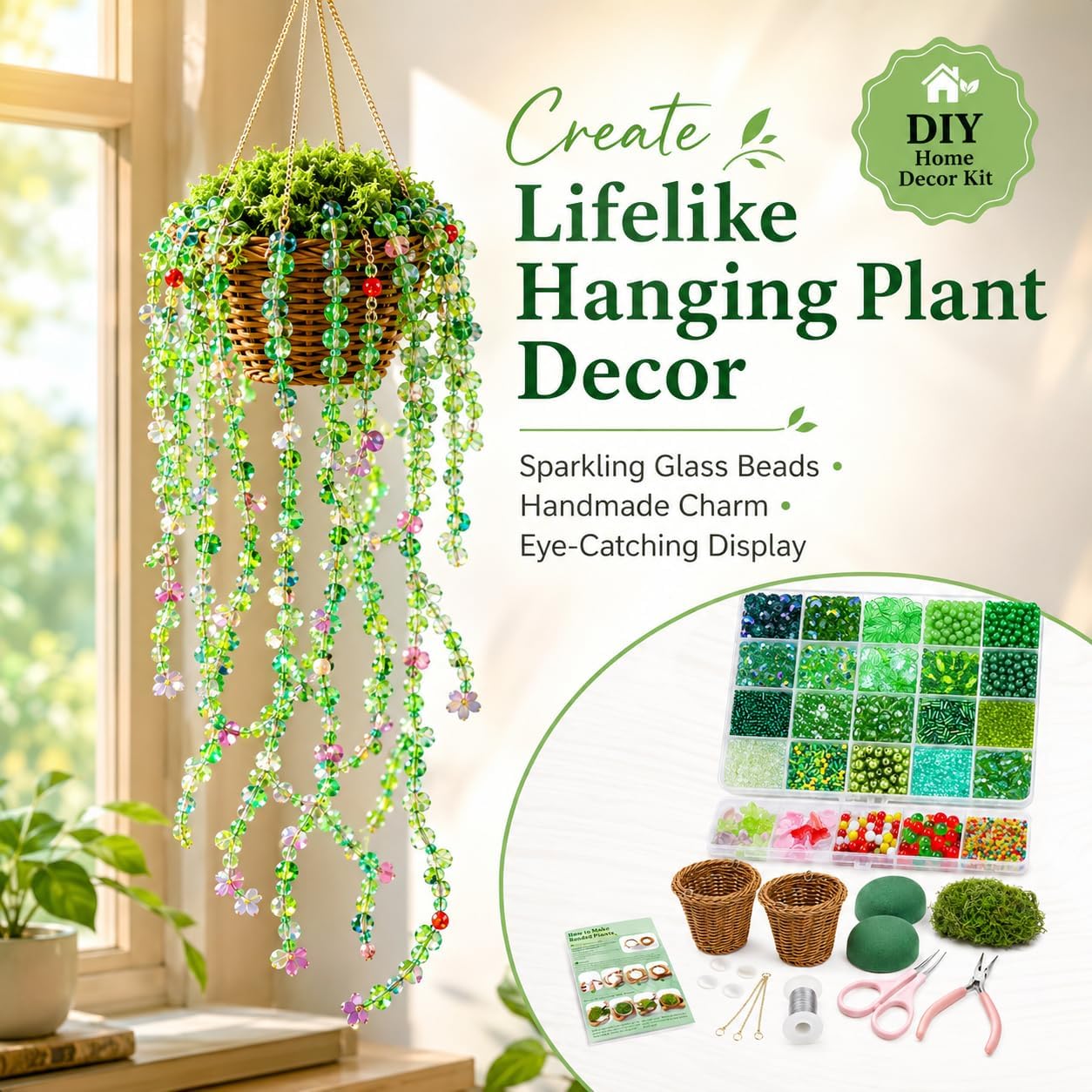4074 Pcs Green Glass Beaded Plant Kit for DIY Craft