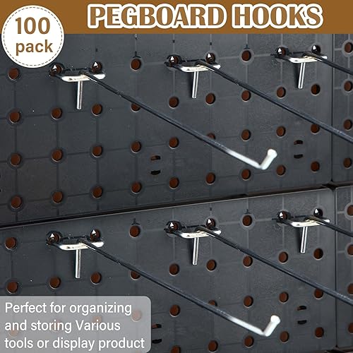 Miniatura 55 de Shimeyao 100 ganchos de acero inoxidable para colgar para tablero, ganchos de exhibición de pared a granel para accesorios organizadores de Negro