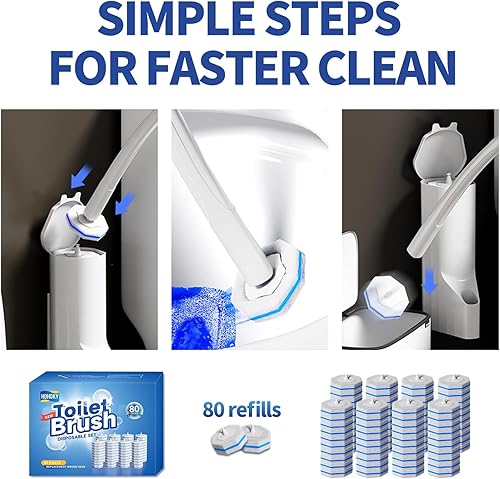 Miniatura 7 de Hohoky 80Pcs Toilet Wand Refills for Disposable Toilet Bowl Brush Scrubber Cleaner Refill Pads,Toilet Brush Replacement Compatible Heads with Most