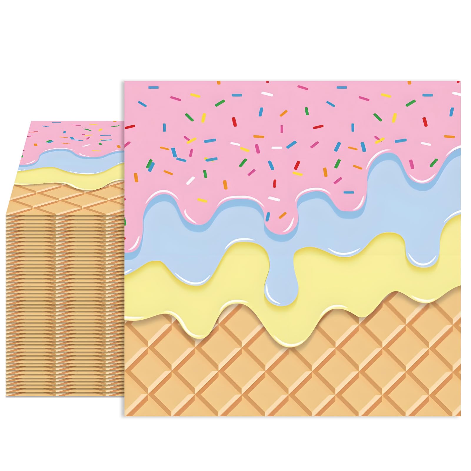 40 PCS Ice Cream Party Napkins 2-Ply 6.5x6.5 Inch Disposable Paper Napkins with Colorful Sprinkles Print for Boys & Girls Baby Shower, Appetizer, Dessert, Dinner & Donut Parties