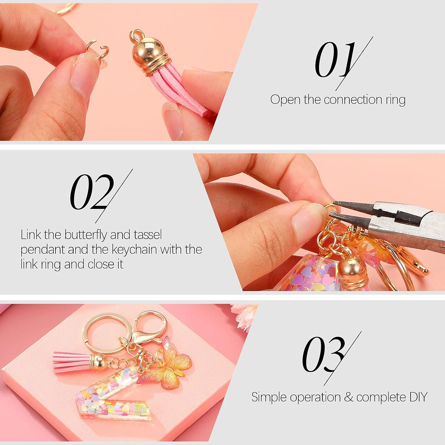 Alphabet Initial Letter Keychain Resin Letter Keychain with Tassel Gradient Butterfly Pendant Bag Pendant
