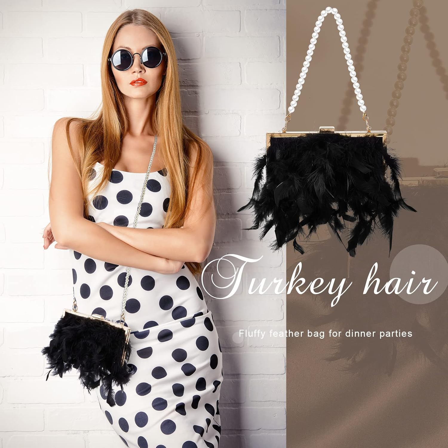 Amylove Feather Clutch Purses for Women, Evening Bags Furry Purse with 2 Chains for Wedding Bride Fringe Glossy Designer - Image 5