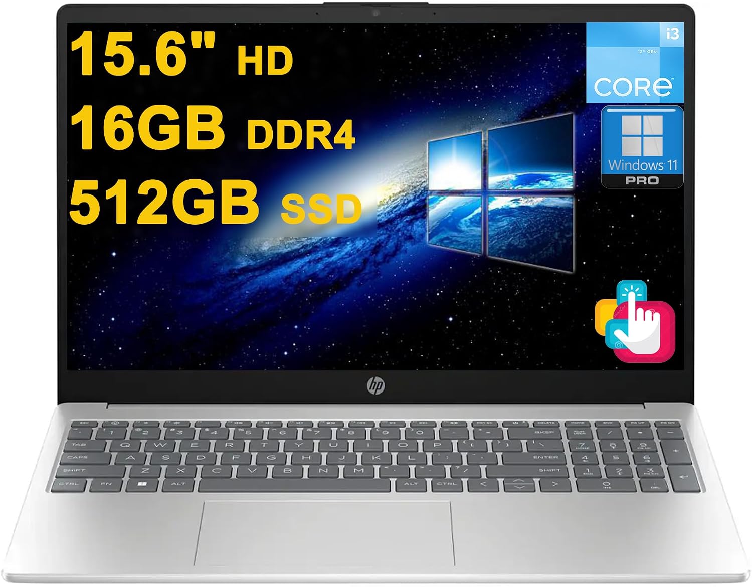 HP Business Laptop | 15.6" HD BrightView Multi-Touch | Intel 6-core i3-1215U (>i7-1165G7) | 16GB DDR4 512GB SSD | Type-C Privacy Camera Fast Charging Long-Lasting Battery Win11Pro w/DLCA Accessory