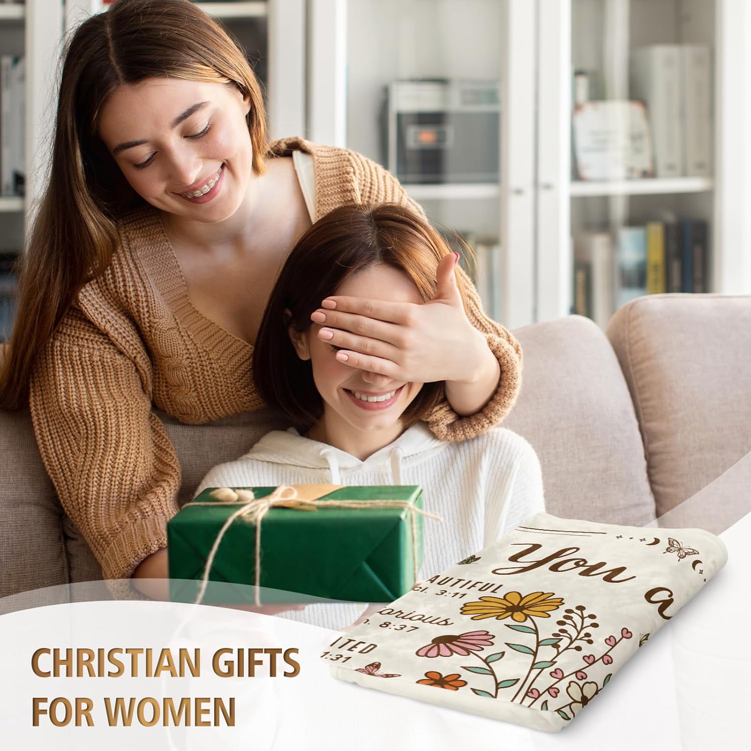 Christian Gifts for Women, Christian Floral Throw Blanket, Birthday Religious Gifts for Women Friendship, Inspirational Scripture Faith Gift for Friend, Sister, Mom, Daughter (50'' x 60'', Beige) - Image 2